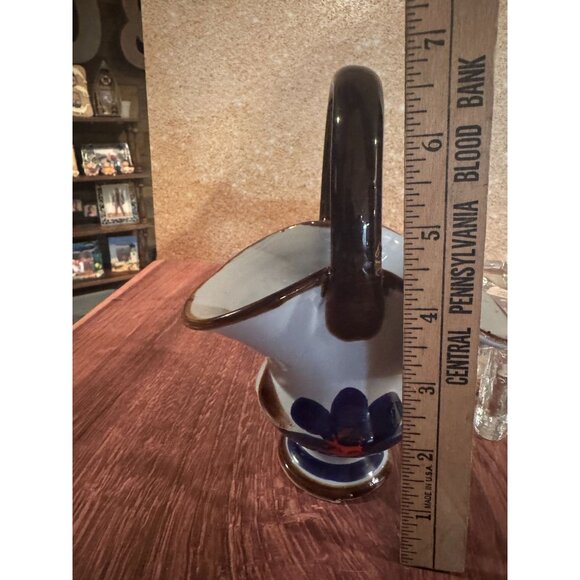 Vintage Hand-Painted Folk Art Pottery – Pitcher & Basket Set - Picture 4 of 14